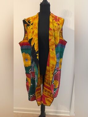 Goddess Rags Boho Reversible Cotton Floral Patchwork Kantha Long Vest Large